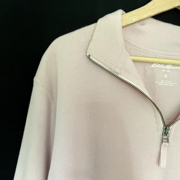 Eddie Bauer men's size XL tan pink pale 3/4 zip pullover sweater knit design - Picture 2 of 5